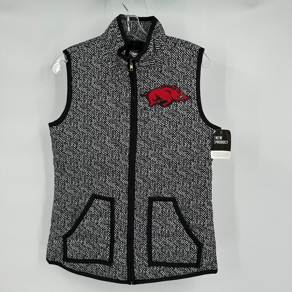 Womens Collegiate Razorbacks Vest‎ Size M Herringbone Game Day Preppy Quilted